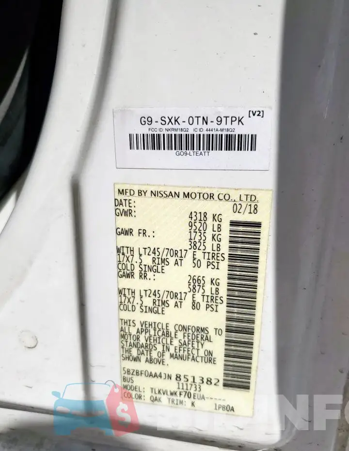 5BZBF0AA4JN851382 Photo# 13