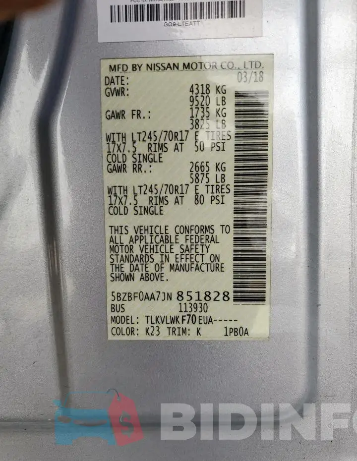 5BZBF0AA7JN851828 Photo# 13