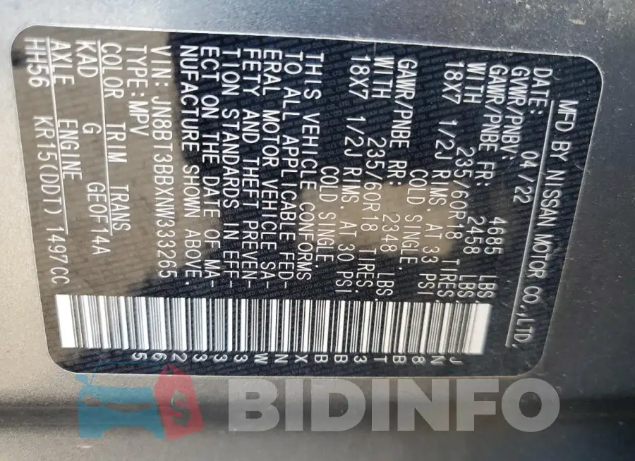 JN8BT3BBXNW333265 Photo# 13