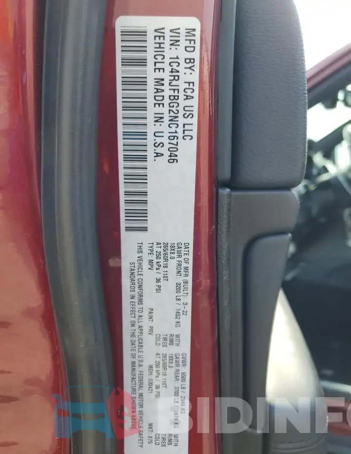 1C4RJFBG2NC167046 Photo# 13