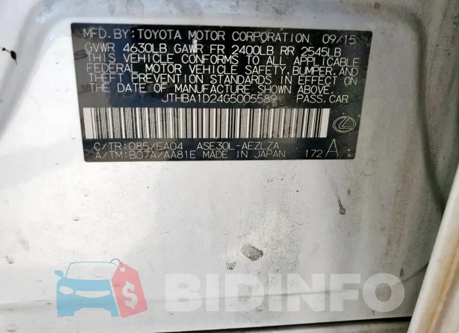 JTHBA1D24G5005589 Photo# 12