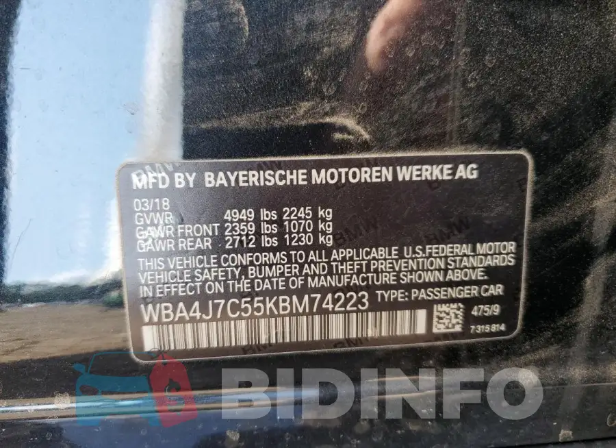 WBA4J7C55KBM74223 Photo# 12