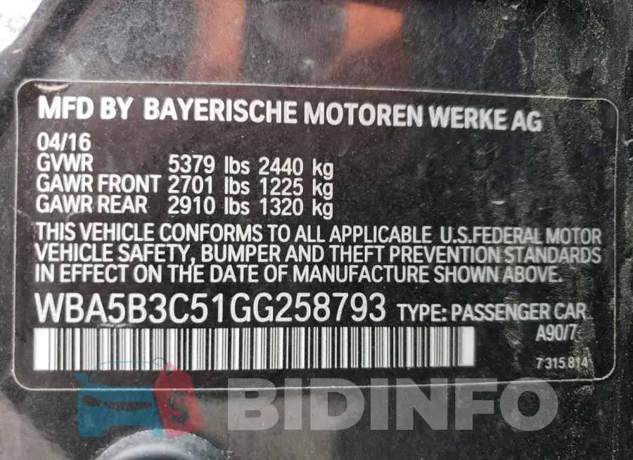 WBA5B3C51GG258793 Photo# 12