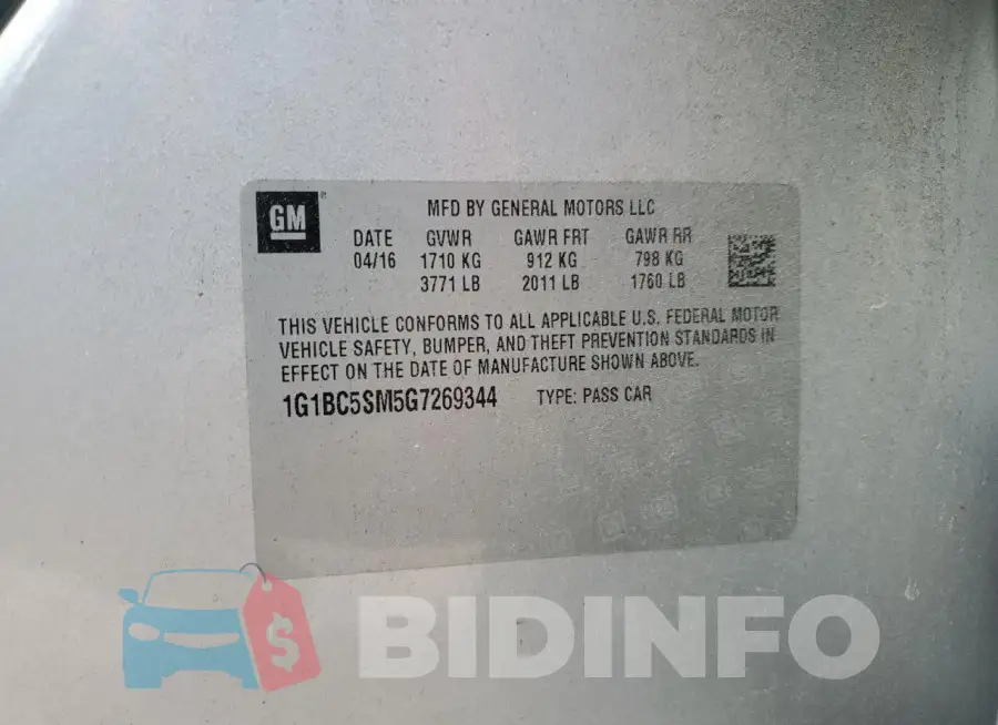 1G1BC5SM5G7269344 Photo# 12