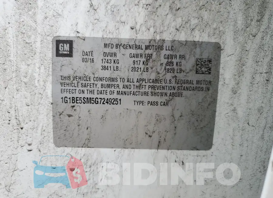 1G1BE5SM5G7249251 Photo# 12