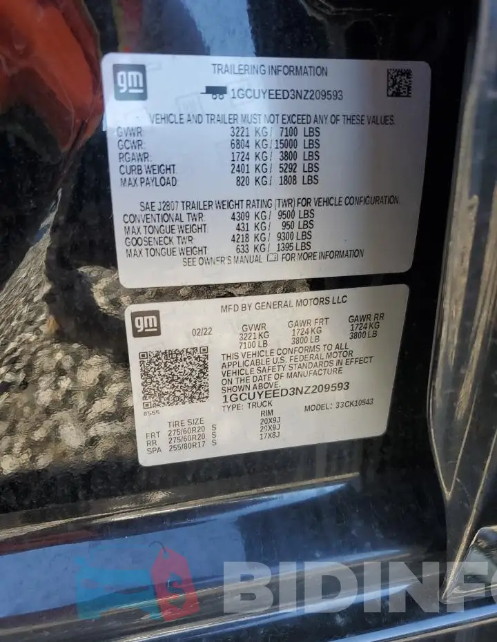 1GCUYEED3NZ209593 Photo# 12
