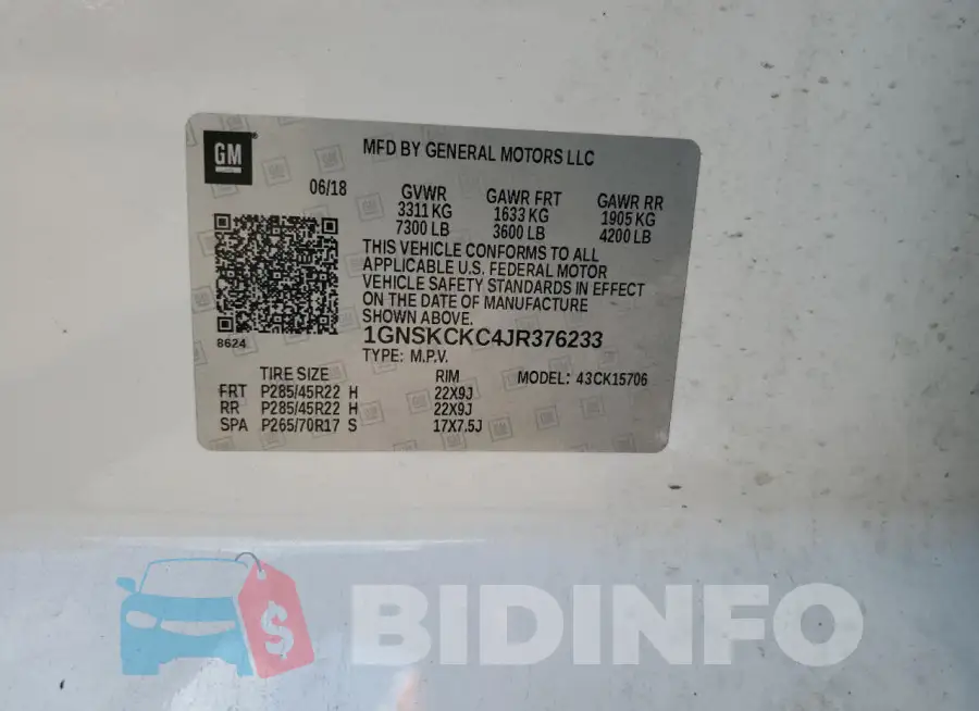 1GNSKCKC4JR376233 Photo# 13