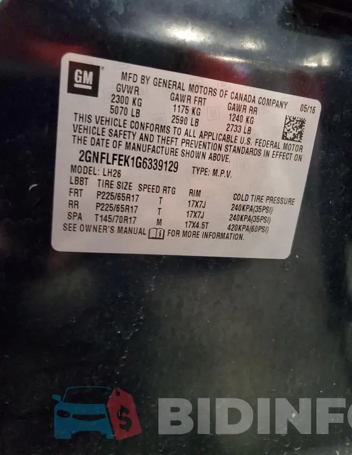 2GNFLFEK1G6339129 Photo# 13