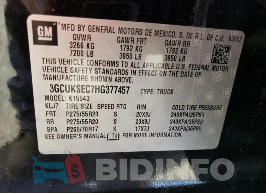 3GCUKSEC7HG377457 Photo# 12
