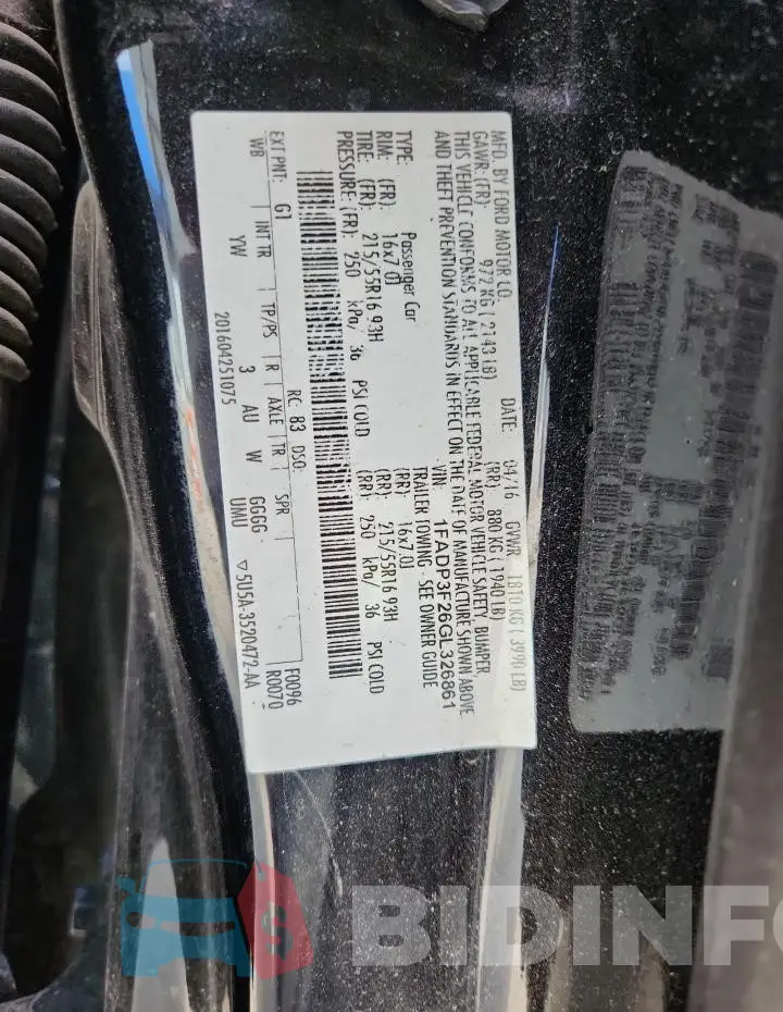1FADP3F26GL326861 Photo# 12