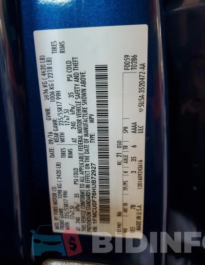 1FMCU0F76HUB72927 Photo# 13