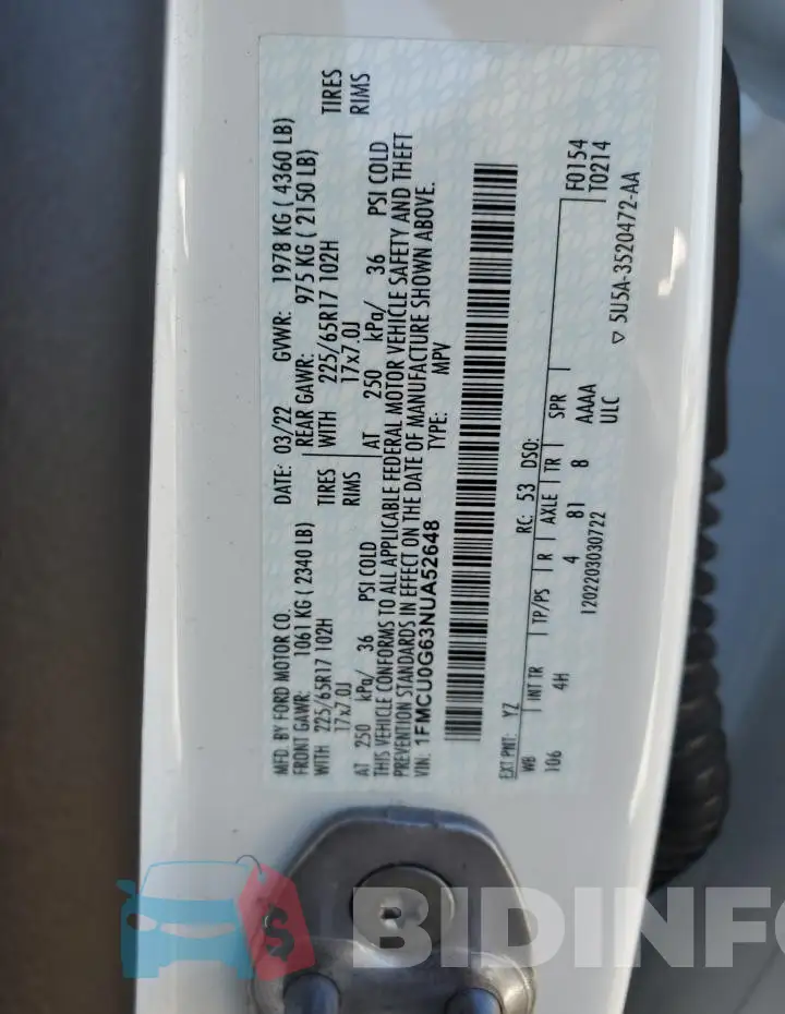 1FMCU0G63NUA52648 Photo# 13