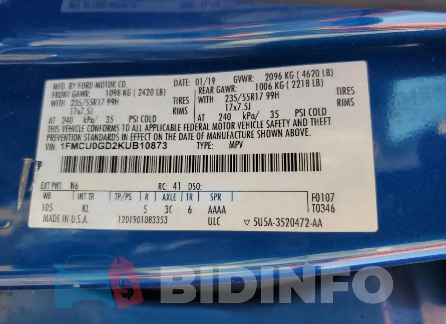 1FMCU0GD2KUB10873 Photo# 12