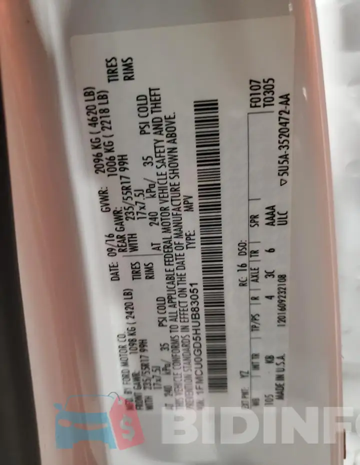 1FMCU0GD5HUB83051 Photo# 14
