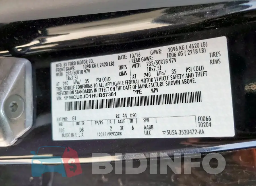 1FMCU0JD1HUB87381 Photo# 13