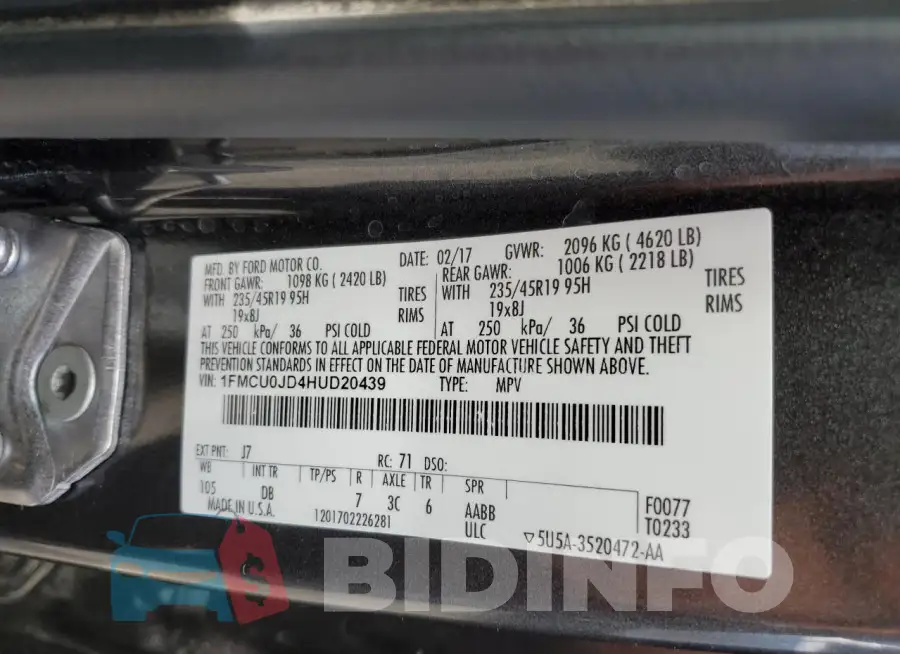 1FMCU0JD4HUD20439 Photo# 12