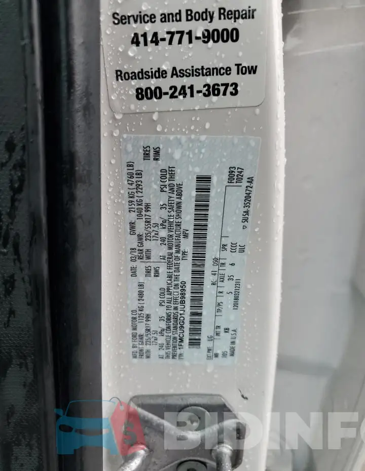 1FMCU9GD1JUB98950 Photo# 12