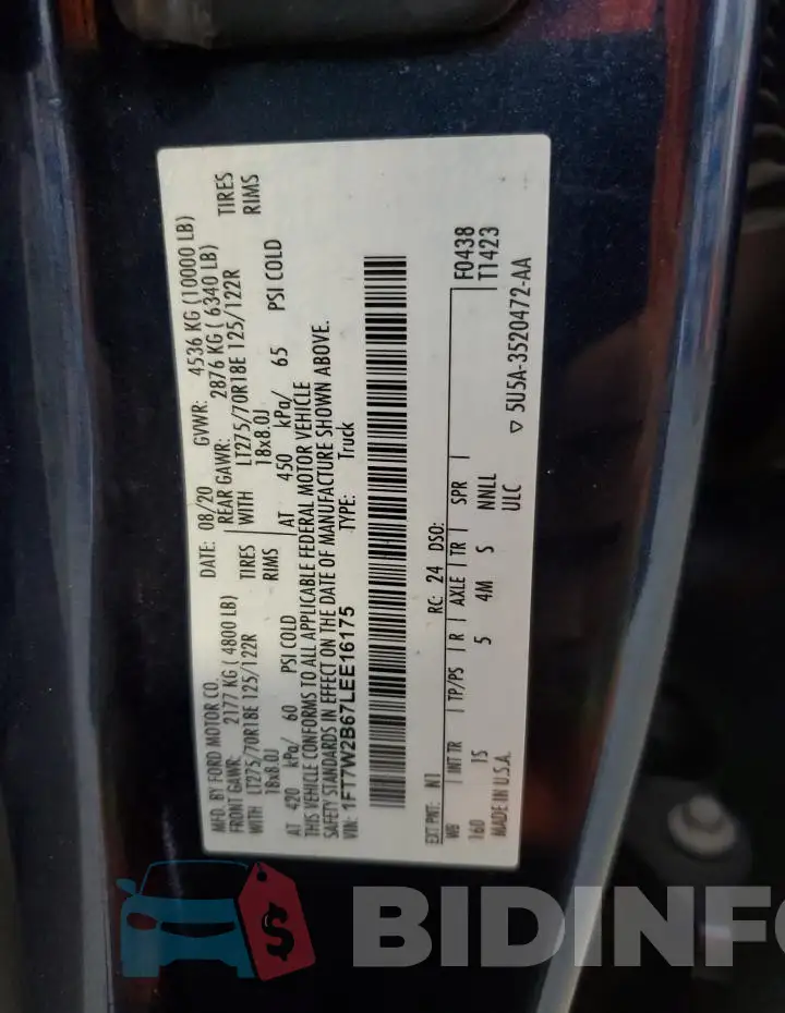 1FT7W2B67LEE16175 Photo# 12