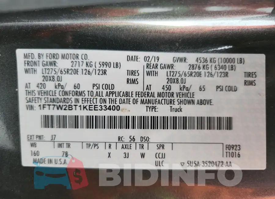 1FT7W2BT1KEE33400 Photo# 12
