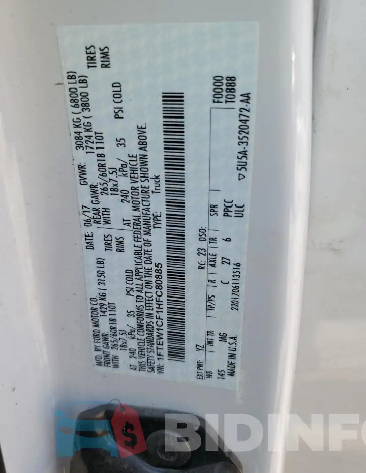 1FTEW1CF1HFC80885 Photo# 12