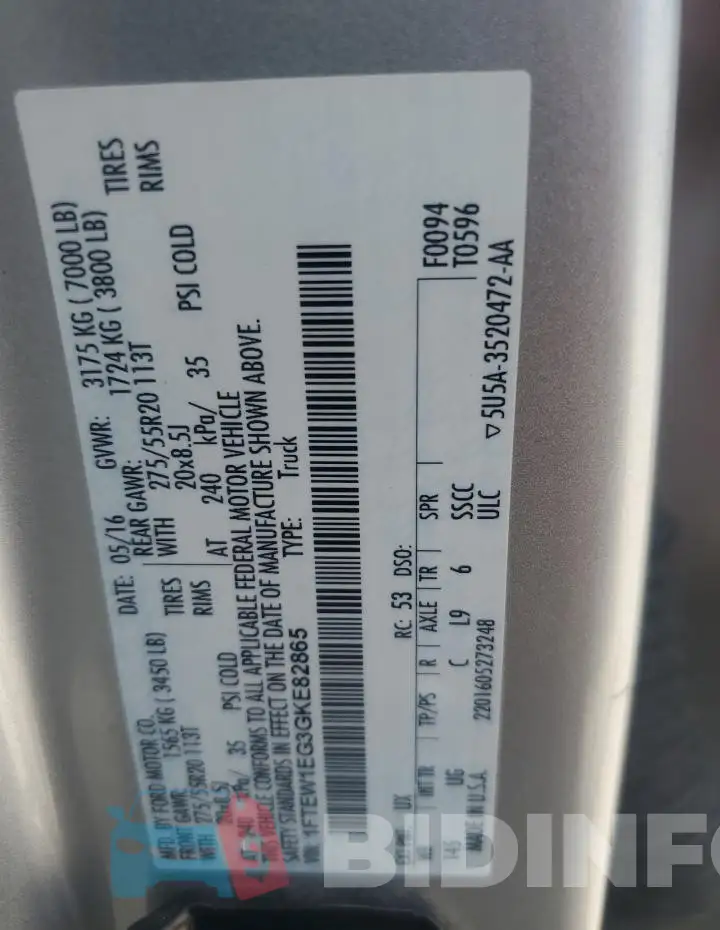 1FTEW1EG3GKE82865 Photo# 12