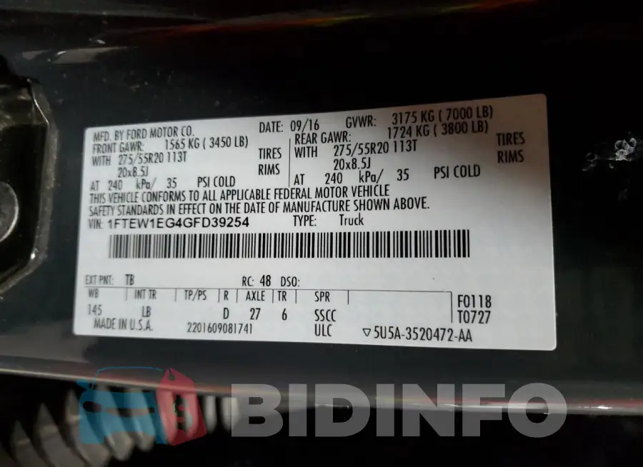 1FTEW1EG4GFD39254 Photo# 12