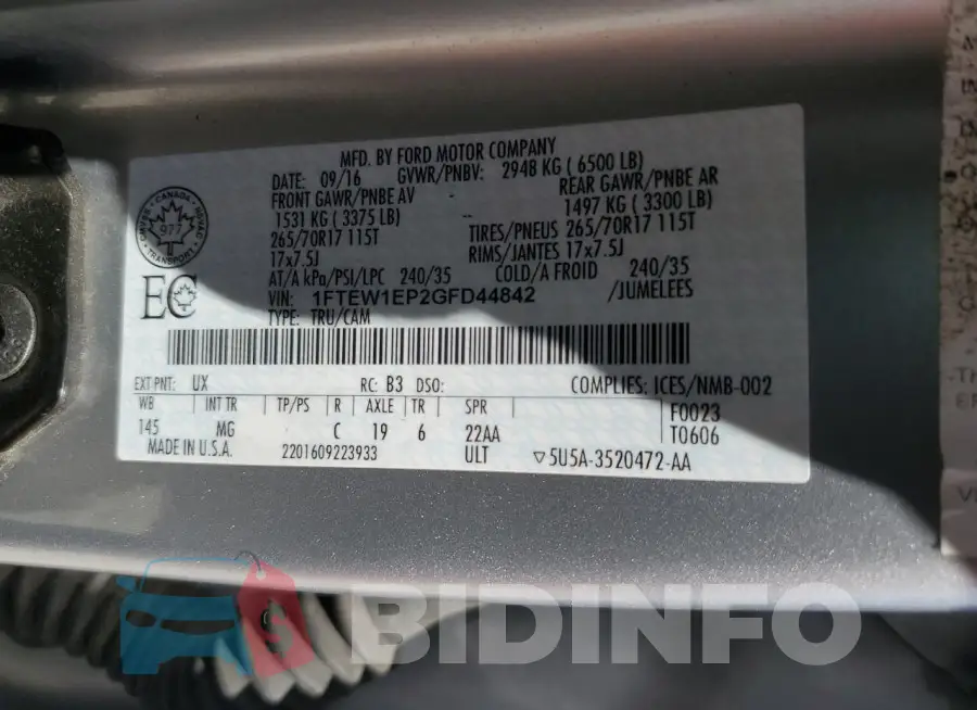 1FTEW1EP2GFD44842 Photo# 12