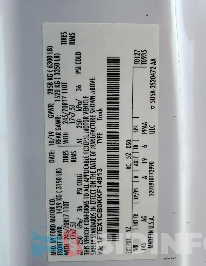 1FTEX1CB0KKF14913 Photo# 12