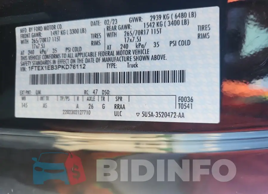 1FTEX1EB3PKD76112 Photo# 13