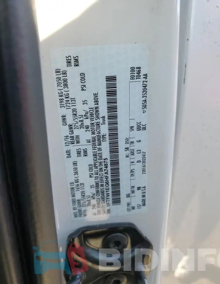 1FTFW1EG6HFA74875 Photo# 12