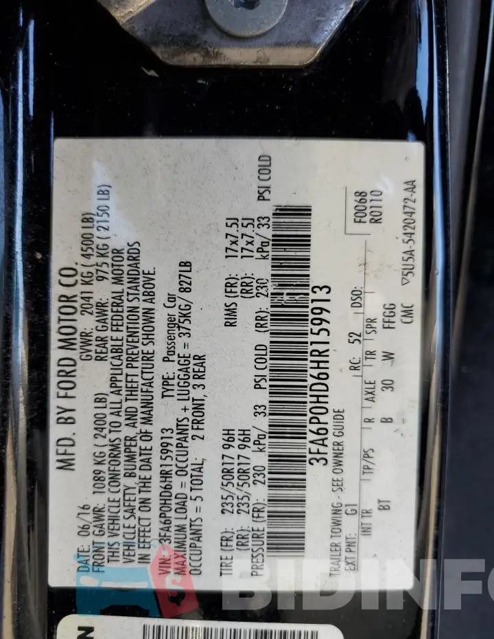 3FA6P0HD6HR159913 Photo# 12