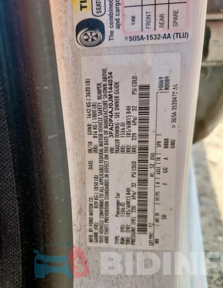 3FADP4AJ0JM144034 Photo# 12