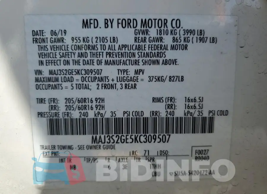 MAJ3S2GE5KC309507 Photo# 13