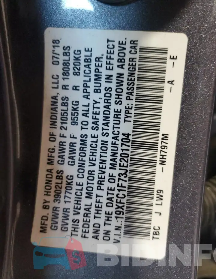 19XFC1F73JE201704 Photo# 13
