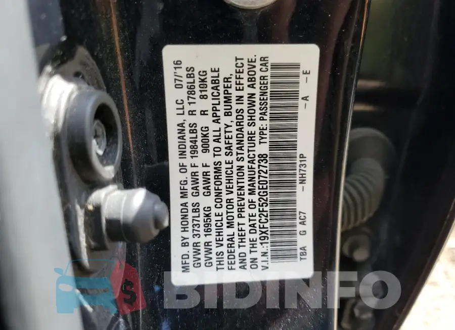 19XFC2F52GE072738 Photo# 12