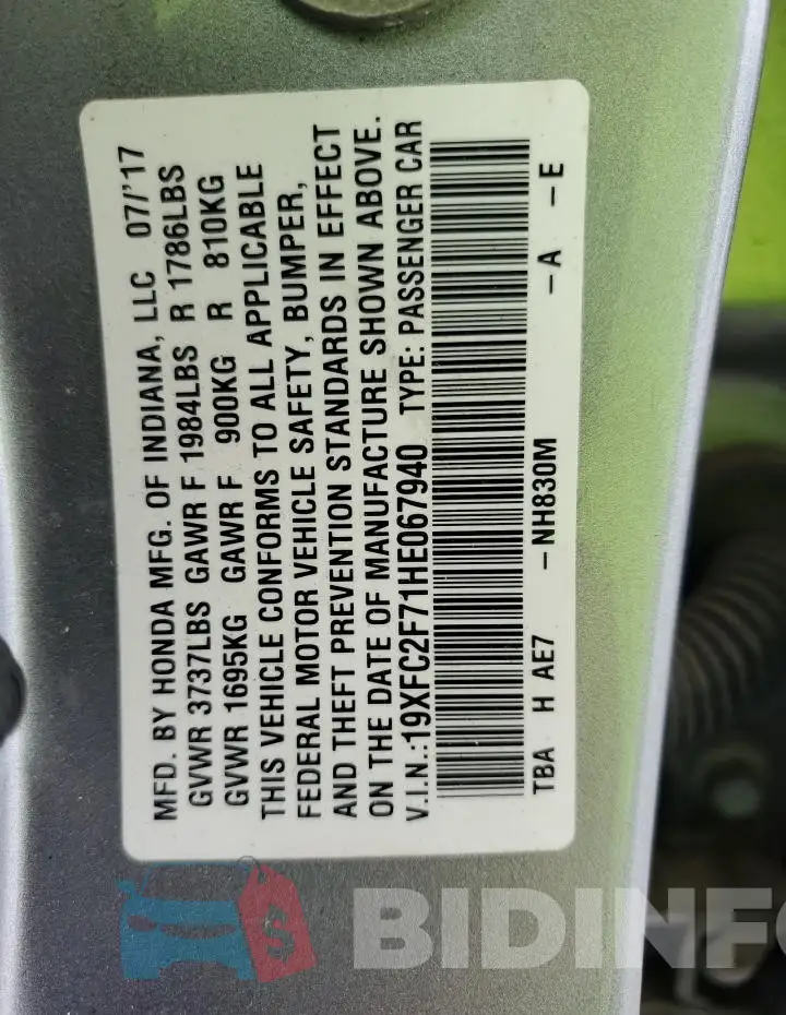 19XFC2F71HE067940 Photo# 12