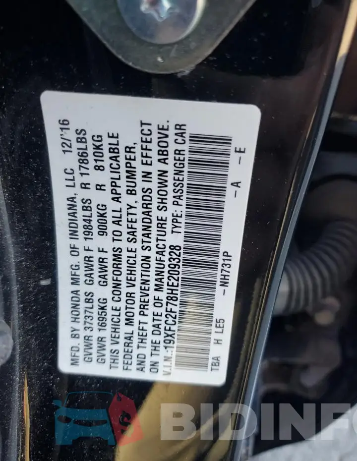 19XFC2F78HE209328 Photo# 12