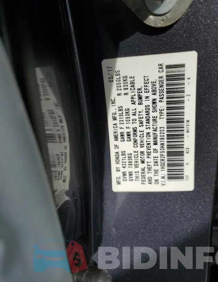 1HGCR2F50HA180203 Photo# 13
