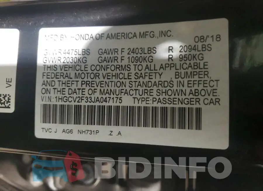 1HGCV2F33JA047175 Photo# 12
