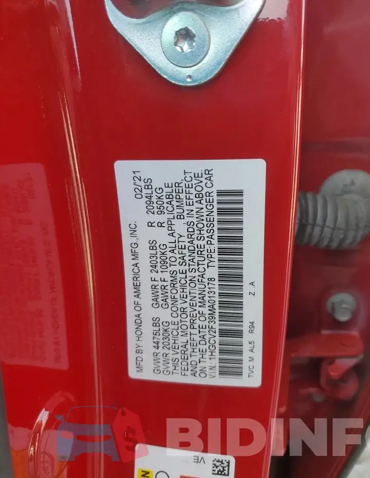 1HGCV2F39MA013178 Photo# 13