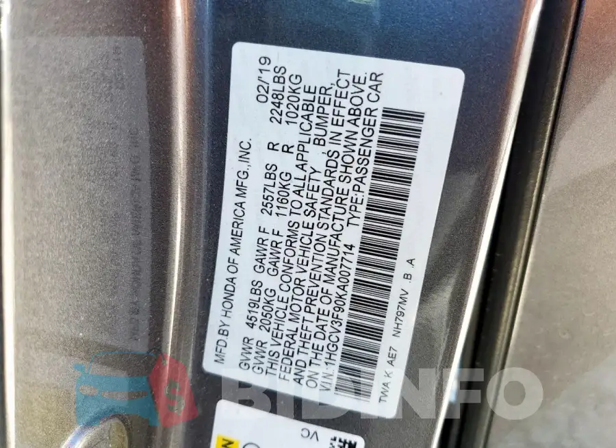 1HGCV3F90KA007714 Photo# 12