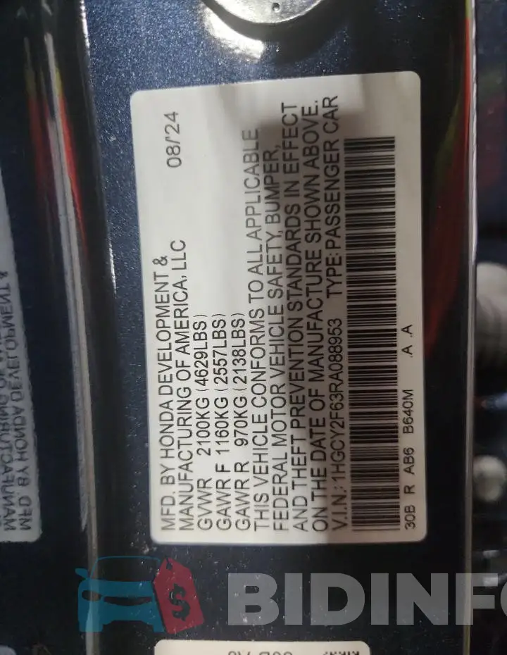 1HGCY2F63RA088953 Photo# 12