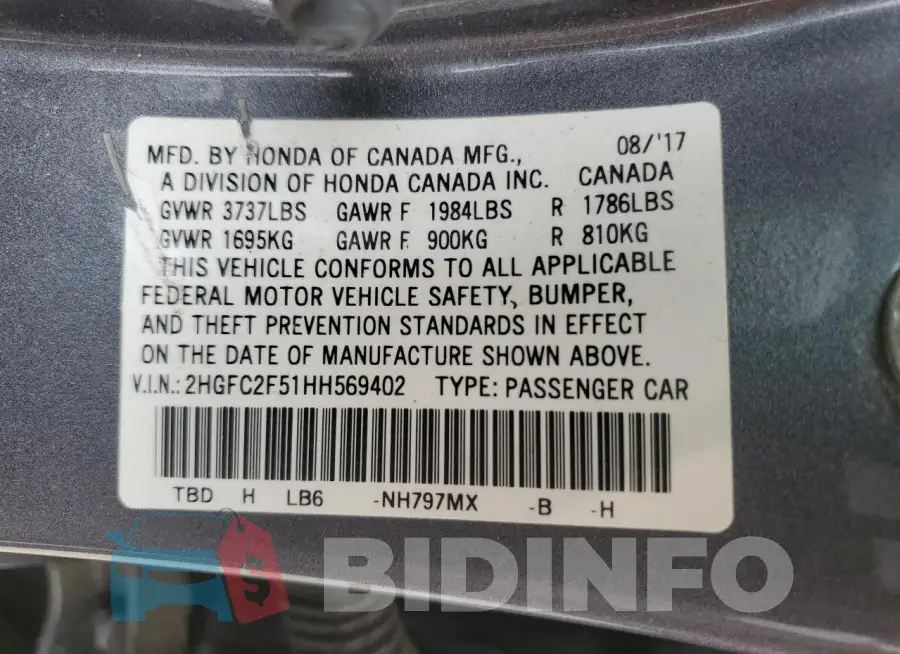 2HGFC2F51HH569402 Photo# 12