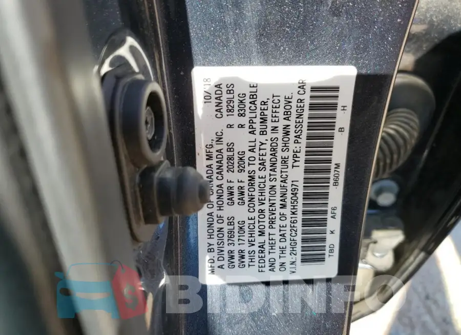 2HGFC2F61KH504971 Photo# 12