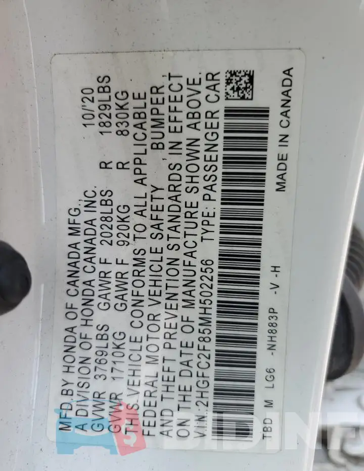 2HGFC2F85MH502256 Photo# 12