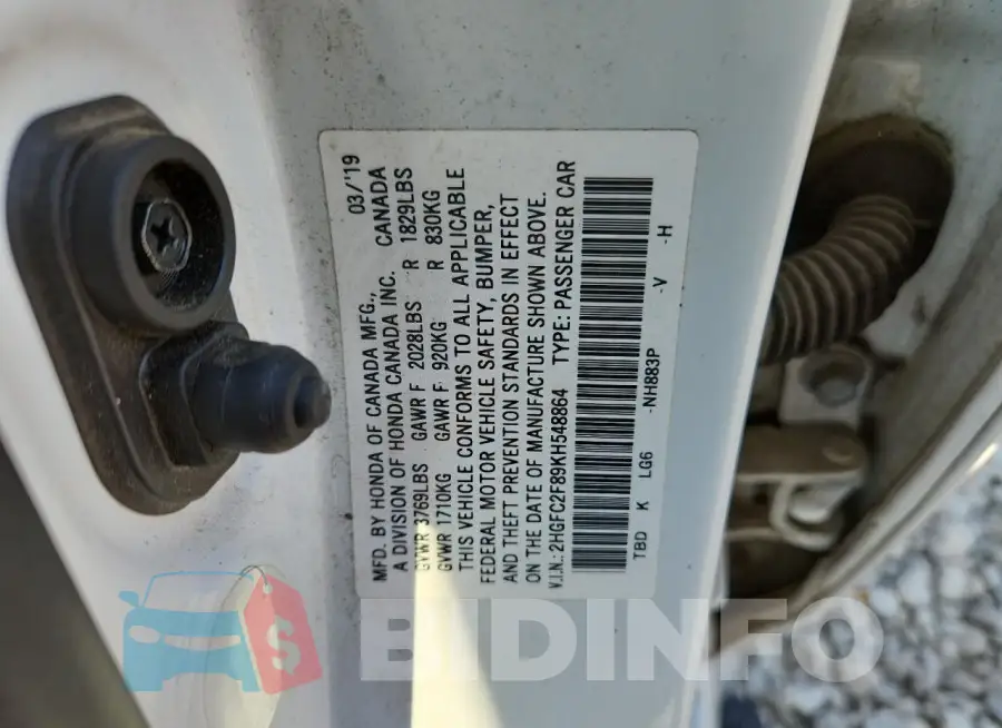 2HGFC2F89KH548864 Photo# 12