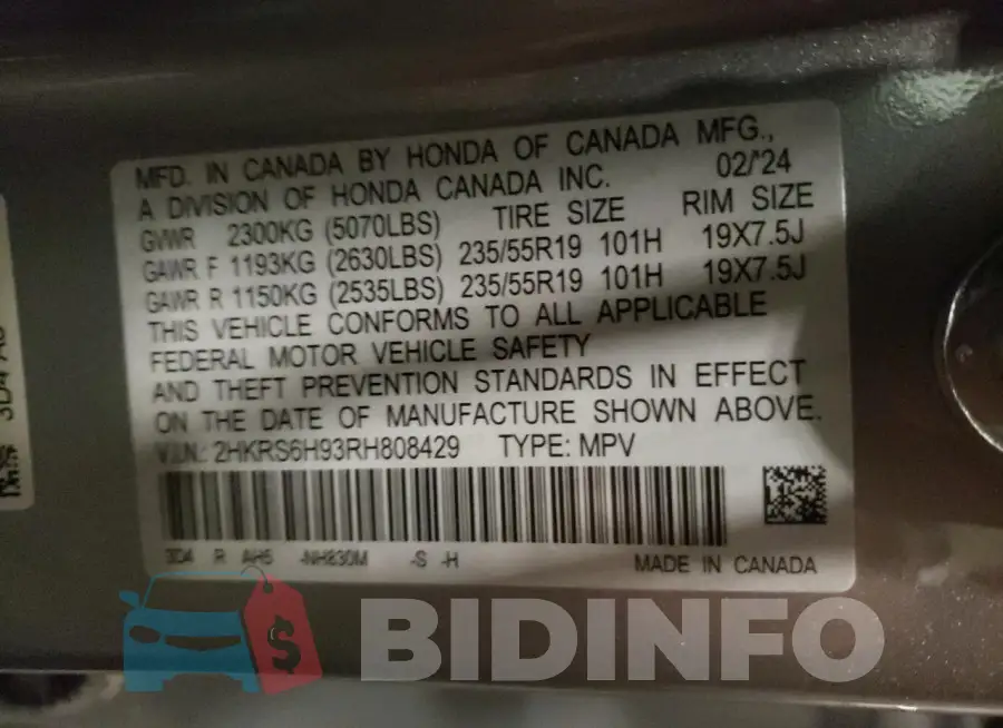 2HKRS6H93RH808429 Photo# 13