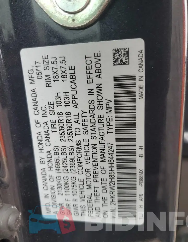 2HKRW2H85HH644247 Photo# 13