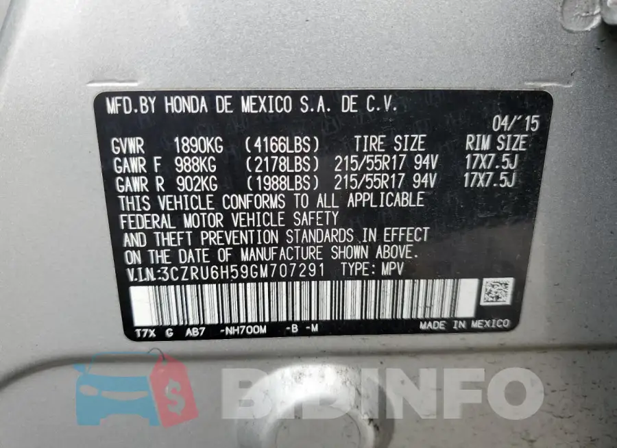 3CZRU6H59GM707291 Photo# 13