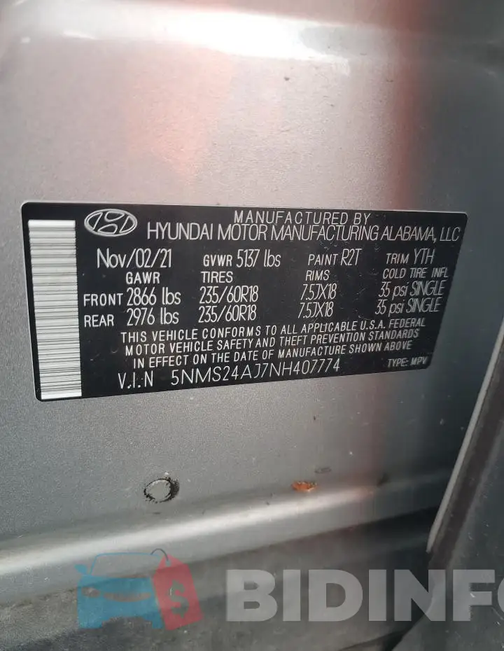 5NMS24AJ7NH407774 Photo# 14